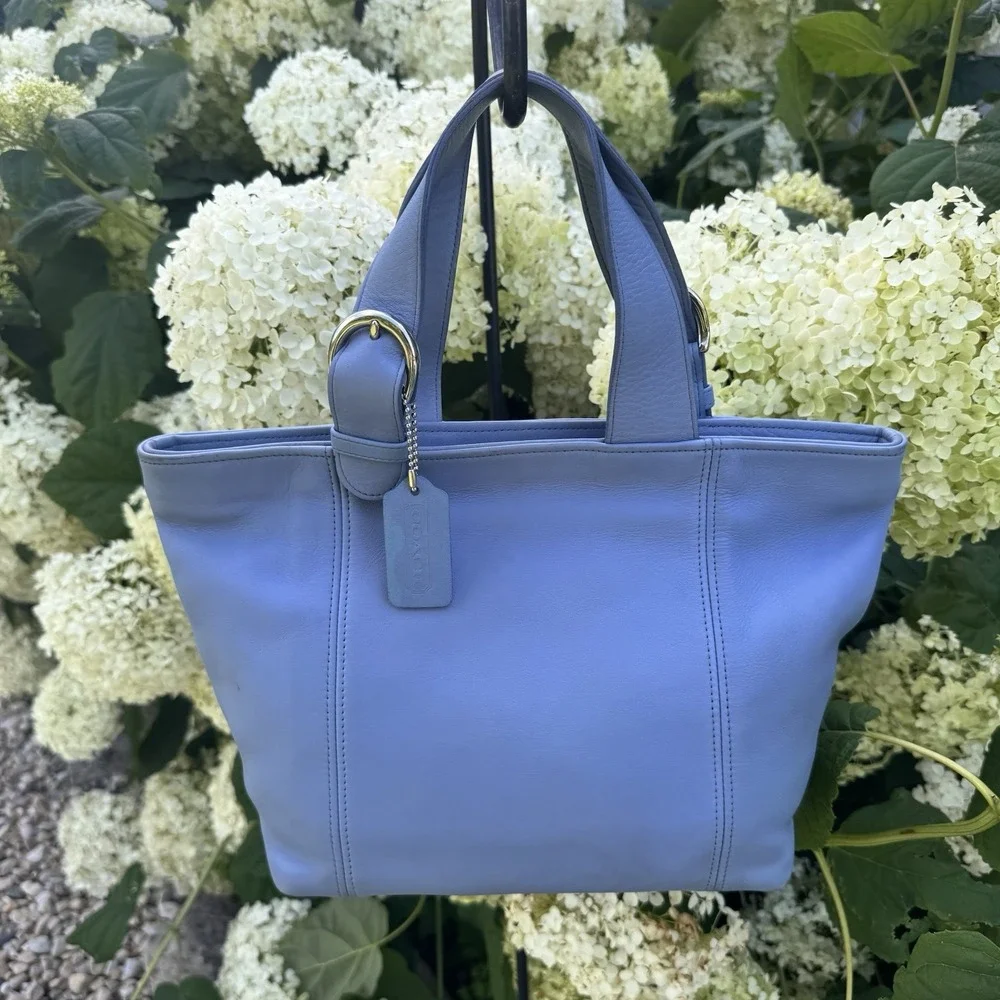 Vintage Coach Waverly Beautiful Blue Leather Hand Bag ~ Small Tote ~ 4133